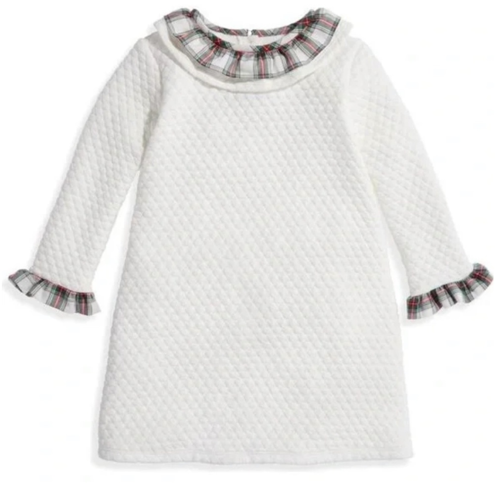 bella bliss White Quilted Dress with Plaid ruffle Accents size 7